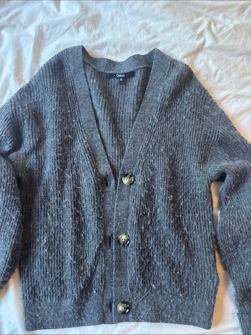 Quince Women's Ribbed V-Neck Sweater in Heather Gray alpaca and wool